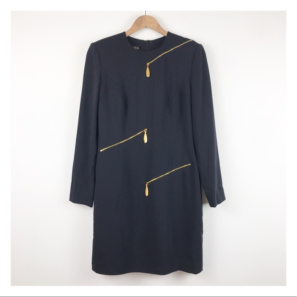 Escada by Margaretha Ley Navy Wool Long Sleeve Dress Size 38